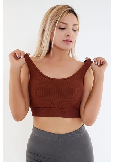 Kompedan Fitilli Crop Sporcu Sütyeni-kahverengi Kahverengi