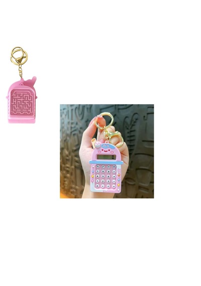 Mini 8 Haneli Hesap Makineli Labirent Oyunlu Karikatür Anahtarlık 1 Adet Ebat:7,3 Cm X 4,8 Cm Pembe