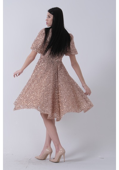 Feminist Gold Pul Payetli Midi Boy Kısakol Abiye 6502498.122 Gold