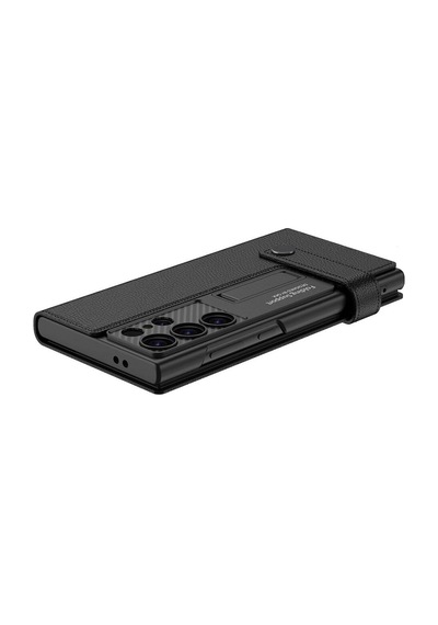 Galxy Uyumlu S24 Ultra Zore Kıpta Standlı Kartlıklı Kapak-siyah Siyah