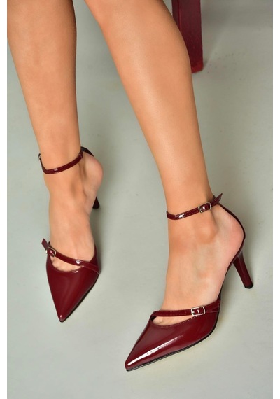 Fox Shoes U654074108 Bordo Rugan İnce Topuklu Kadın Ayakkabı Bordo