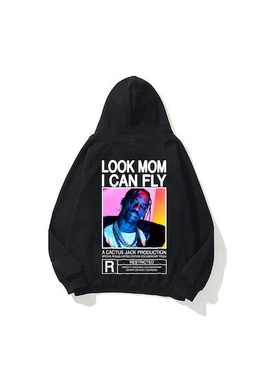 Tarzsokak Unisex Look Mom I Can Fly Renkli Siyah Sweatshirt