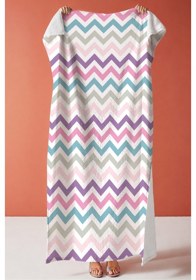 Zigzag Chevron Desenli Modern Plaj Havlusu - Pastel Renkli Minimalist Hızlı Kuruyan Mikrofiber Havlu Kumlu Şafak