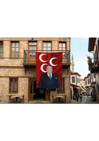 Alparslan Türkeş Ve 3 Hilal Kırmızı Sancak Bayrak 140gr Premium Raşel Kumaş 300x450cm Diğer