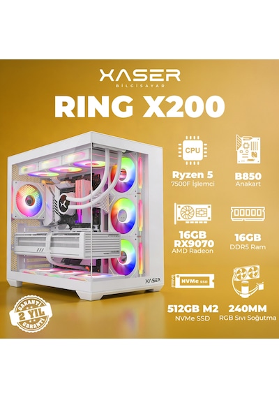 Xaser Ring X200 R-5 7500f 16 GB   512 GB M.2 Nvme  SSD 16 GB RX9070 Free Dos Masaüstü Oyuncu Bilgisayarı