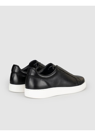 Cabani Hakiki Deri Siyah Beyaz Taban Bağcıksız Erkek Sneaker Ayakkabı