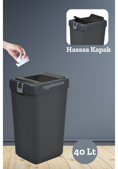 Mote Siyah 40 Lt Çöp Kovası Hassas Kapaklı Çöp Kutusu Pratik Kapak Egohomeçöpkutususiyah