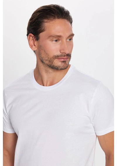 Tudors Unisex 5'li Paket Beyaz-gri-füme-mavi-taş Slim Fit Dar Kesim %100 Pamuk Bisiklet Yaka Tişört-35303 Multi