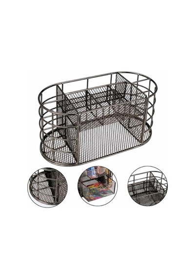 Temel Nikel Metal Mesh Masaüstü Organizer Çekmeceli Çok Bölmeli 22x11x11 Cm 9507b Koyu Gri