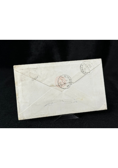 İngiltere Klasik Dönem 1878 Victoria Dönemi Pink Penny Kendinden Pullu Antiye Zarf Postadan Geçmiş
