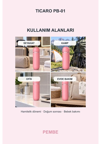 Tıcaro Pb-01 Portatif Taharet Şişesi, Manuel, 380 Ml, Pembe
