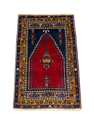 El Dokuma Yahyalı Halısı Sıfır Namazlık 83x130 Kök Boya %100 Yün Seccade Kırmızı