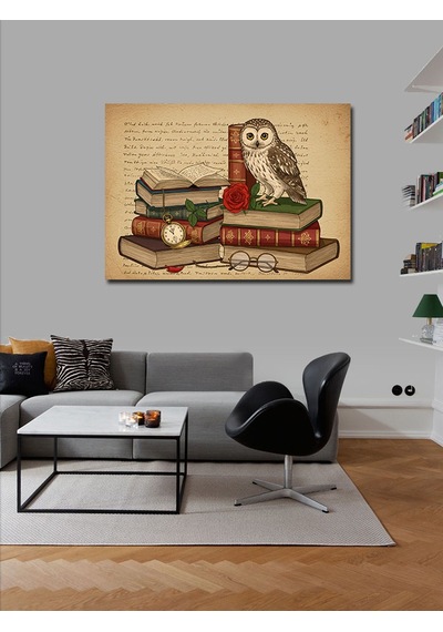 Kanvas Tablo Kitap Ve Bilgelik Baykuşu