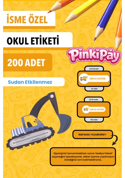 İsim Yazılabilir İş Makineleri Temalı Okul Etiketi Kalem & Defter İçin 200 Adet Figür 1 Çoklu