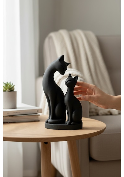 Anne Kedi Ve Yavru Kedi Figürlü Biblo 10365160
