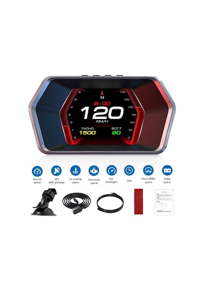 P17 Hud Obd2 & Gps Çift Sistemli Araç Bilgisayarı Dijital Kilometre, Su Ve Yağ Sıcaklığı