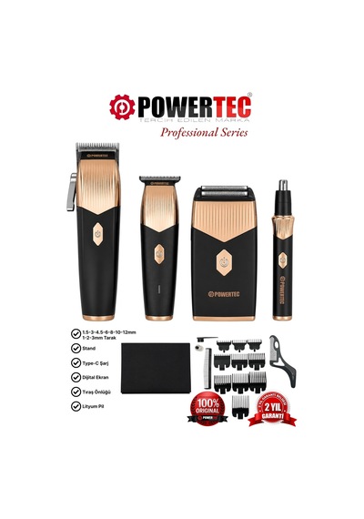 Powertec TR-5600 Pro 4in1 Profesyonel Tıraş Makinesi Seti + Önlük