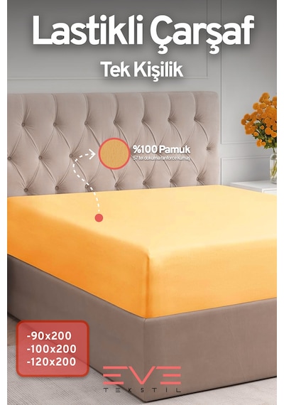 Eve Tekstil Fitted Yüksek Kaliteli Penye Kumaş Tek Kişilik Lastikli Çarşaf Turuncu