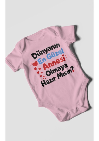 Morivokids Anneye Özel Kısa Kollu Bebek Body %100 Pamuk Zbn177-kk Koyu Pembe