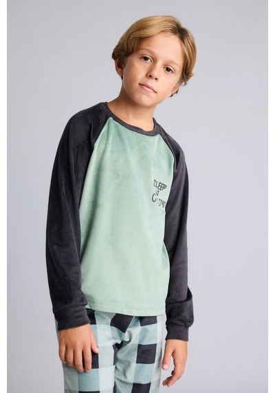 Defacto Baskılı Uzun Kollu Üst Ekose Desenli Ekose Kadife Alt 2li Pijama Takımı Erkek Çocuk I2477a826cwgn1129 Yeşil-gn1129