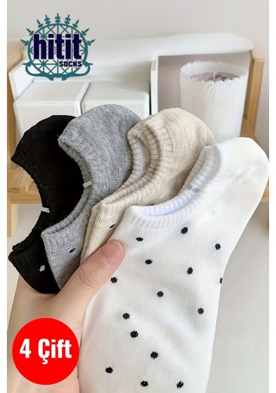 Hitit Socks Kadın 4 Çift Nokta Desenli Yüksek Pamuklu Görünme... Çok Renkli