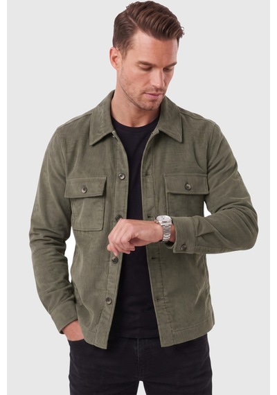 Deepsea Erkek Slim Fit Fitilli Kadife Haki Ceket %100 Pamuk Düğmeli Cepli Astarsız 2701104