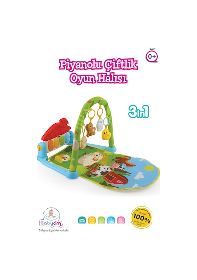 Piyanolu Çiftlik Desenli Bebek Oyun Halısı, Çıngıraklı Aktivite Merkezi