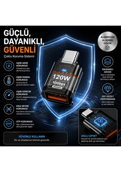 Coofbe Type-c To Usb-a Otg Adaptör, 120w Hızlı Şarj, 10gbps Usb 3.2 Veri Aktarımı, Telefon Tablet Laptop Uyumlu