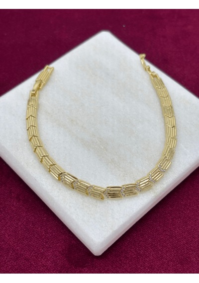 14 K Renginde Minimal Taşlı Ok Şeklinde Çift Renkli Bileklik Gold
