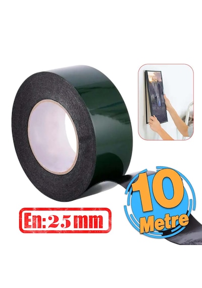 Çift Taraflı Köpük Bant Eva Montaj Bandı Siyah 25 Mm X 10 Metre 3 Adet