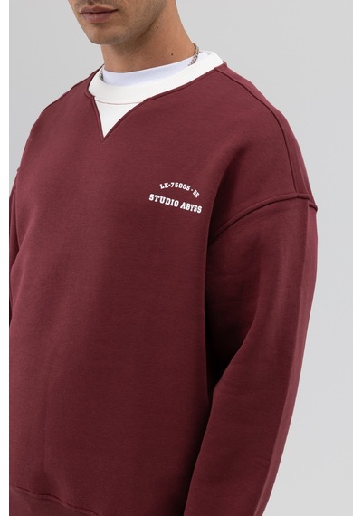 Vamos Oversize Bisiklet Yaka Baskılı Sweatshirt V70-91 Bordo