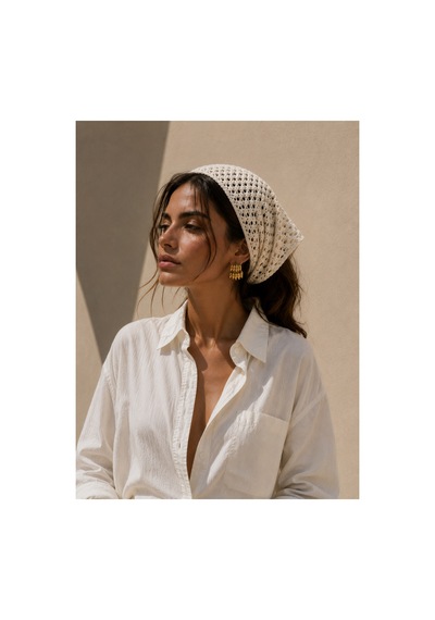 Kadın File Örgü Bandana Yazlık Delikli Triko Saç Bandanası Plaj Uyumlu Bej - 884541019 Bej