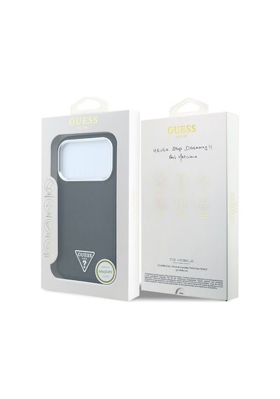 Apple Uyumlu iPhone 18 Pro Max Kılıf Guess  Lisanslı M-safe Şarj Özellikli Grained Triangle Kapak Siyah