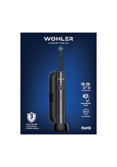 Wohler Değiştirilebilir Başlıklı Şarj Edilebilir Elektrikli Diş Fırçası - Siyah Şarjlı