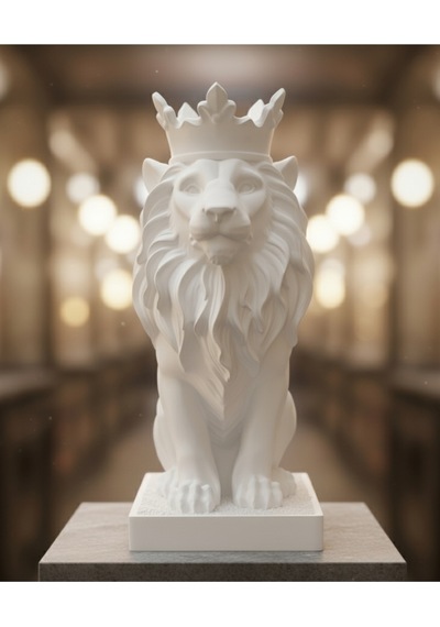 \text Monark Taçlı Aslan Biblo 18 Cm - Beyaz/siyah 3d Yazıcı Baskı Dekorasyon Ürünü