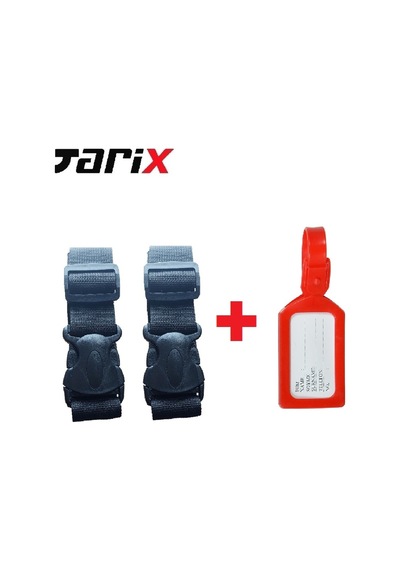 Tarix 2 Adet Siyah Valiz Kemeri + 1 Adet Kırmızı Valiz Etiketi Siyah