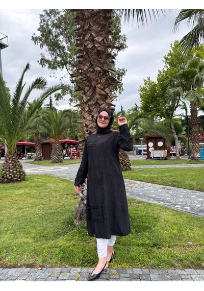 Modern Hakim Yaka Tesettür Kap Çilek Kumaş Rahat Kesim Gri