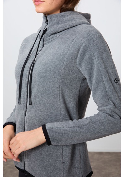 Tommy Life Gri Melanj Kalın Yumuşak Dokulu Kapüşonlu Standart Fit Nakışlı Polar Kadın Sweatshirt -97287 Gri Melanj