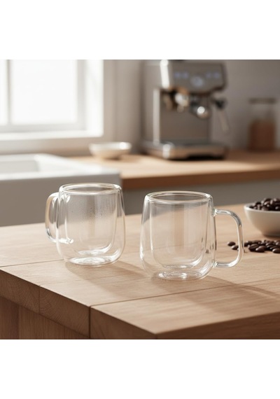 2'li Çift Cidarlı Cam Fincan Seti - 100 Ml Isıya Dayanıklı Espresso Ve Türk Kahvesi Bardağı - El Yakmayan Modern Sunum 2 Adet çok renkli