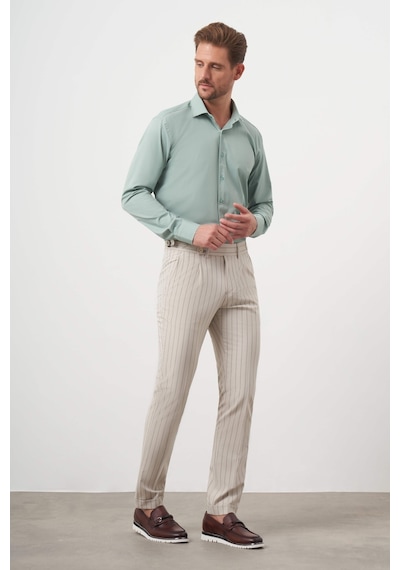 Morven Erkek Bej Poliviskon Trend Pileli Slim Fit Spor Pantolon Bej
