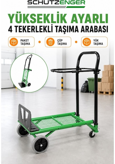 80 Kg Taşıma Arabası Yük Paket Çöp Paket Taşıma Yükseklik Ayarlanır Çok Amaçlı P117b