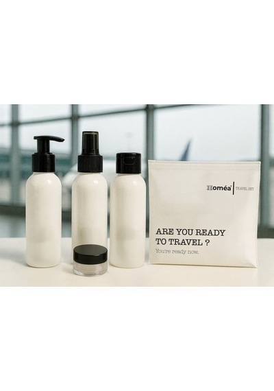 Plastik Seyahat Boy 100ml Beyaz Şişe Ve Kavanoz 4 Lü Set Çantalı Seyahat Kiti