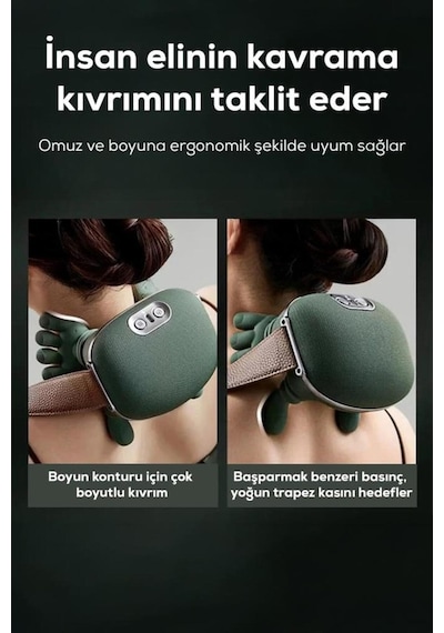 Miga Isıtmalı El Şekilli Şarjlı Masaj Cihazı- Insan Eli Hissi Veren Boyun, Sırt , Omuz , Bacak Masaj Açık Yeşil