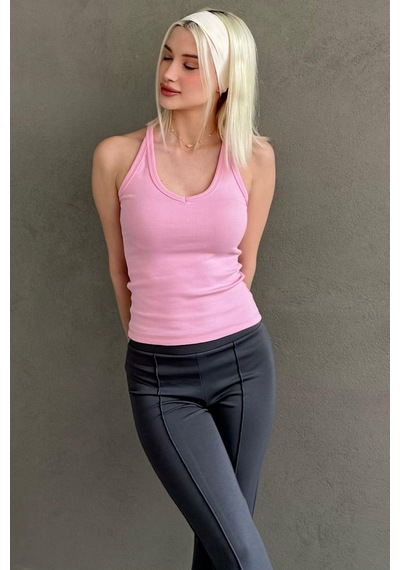 Madmext Pembe Basic Vücuda Oturan Kolsuz Kadın Atlet Mg2639 Pembe