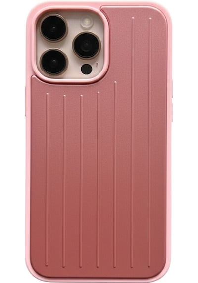 Apple Uyumlu iPhone 16 Pro Max Uyumlu Çizgili Valiz Desenli Premium Kılıf Pembe