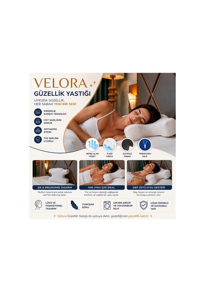 Velora Premium Visco Beauty Pillow Güzellik Yastığı Beyaz - 887316888