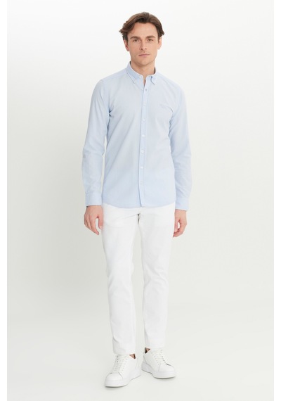 AC&Co / Altınyıldız Classics Erkek Mavı %100 Pamuk Slim Fit Dar Kesim Düğmeli Yaka Gofre Desenli Gömlek Mavi AC&Co / Altınyıldız Classics Erkek Mavı %100 Pamuk Slim Fit Dar Kesim Düğmeli Yaka Gofre Desenli Gömlek Mavi