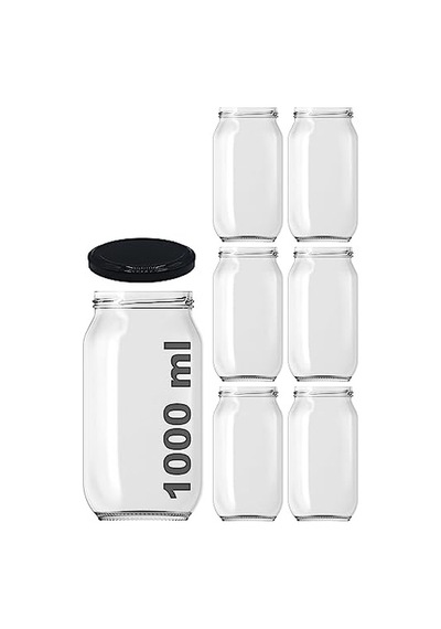 Afracam 1000 Ml Şeffaf Cam Kavanoz 1000 Cc Konserve Metal Kapaklı Cam Kavanoz 6 Adet Şeffaf, 1000 Cc 2.8 L
