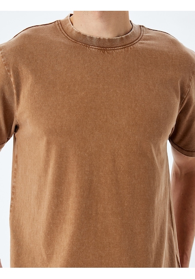 Koton Pamuklu Yıkamalı Regular Fit Kısa Kollu Bisiklet Yaka Tişört Kahverengi 5sam10190hk Kahve