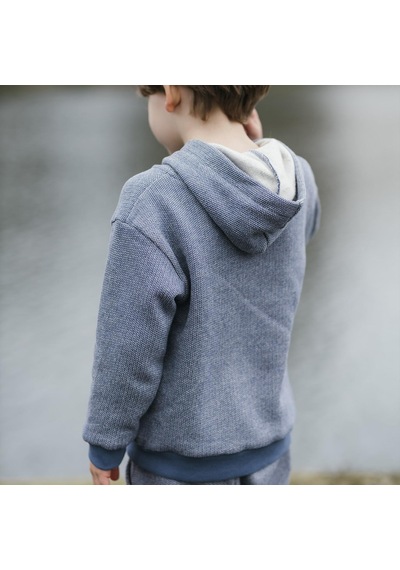 Antebies Organik Mavi Dokulu Futter Bel Lastikli Bağcıklı Kapüşonlu Uzun Kol Çocuk Sweatshirt Eşofman Takımı